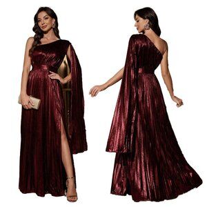 Elegant Burgundy One-Shoulder Evening Dress